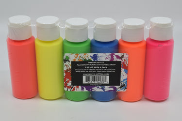 Blacklight Reactive Fluorescent Tempera Glow Party Paint 6 Pack 2 Ounce Bottles